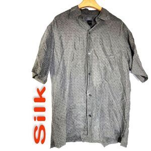 Men's 100% Silk Size L Short Sleeve Top Button-Up Shirt SDK368